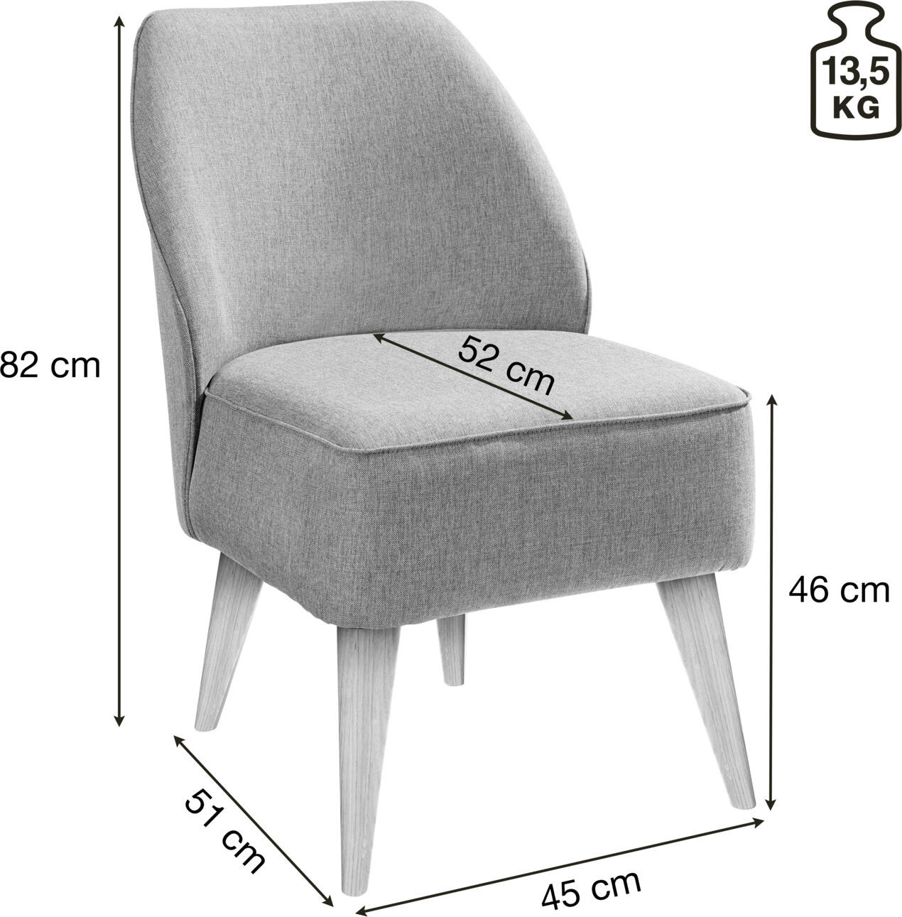 VEGA Lasse Lounge Armchair, Modern Classic Style, Anthracite Mottled Grey Polyester Fabric, Wood Base, 54x60x82 cm, Max Load 160 kg
