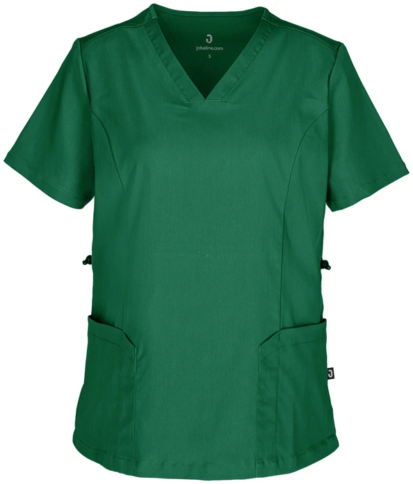 Jobeline Verona Women's Tunic, V-Neck Short Sleeve Medical Scrub, Lyocell Tencel Blend, Adjustable Waist, 2 Patch Pockets, Breathable Nursing Workwear
