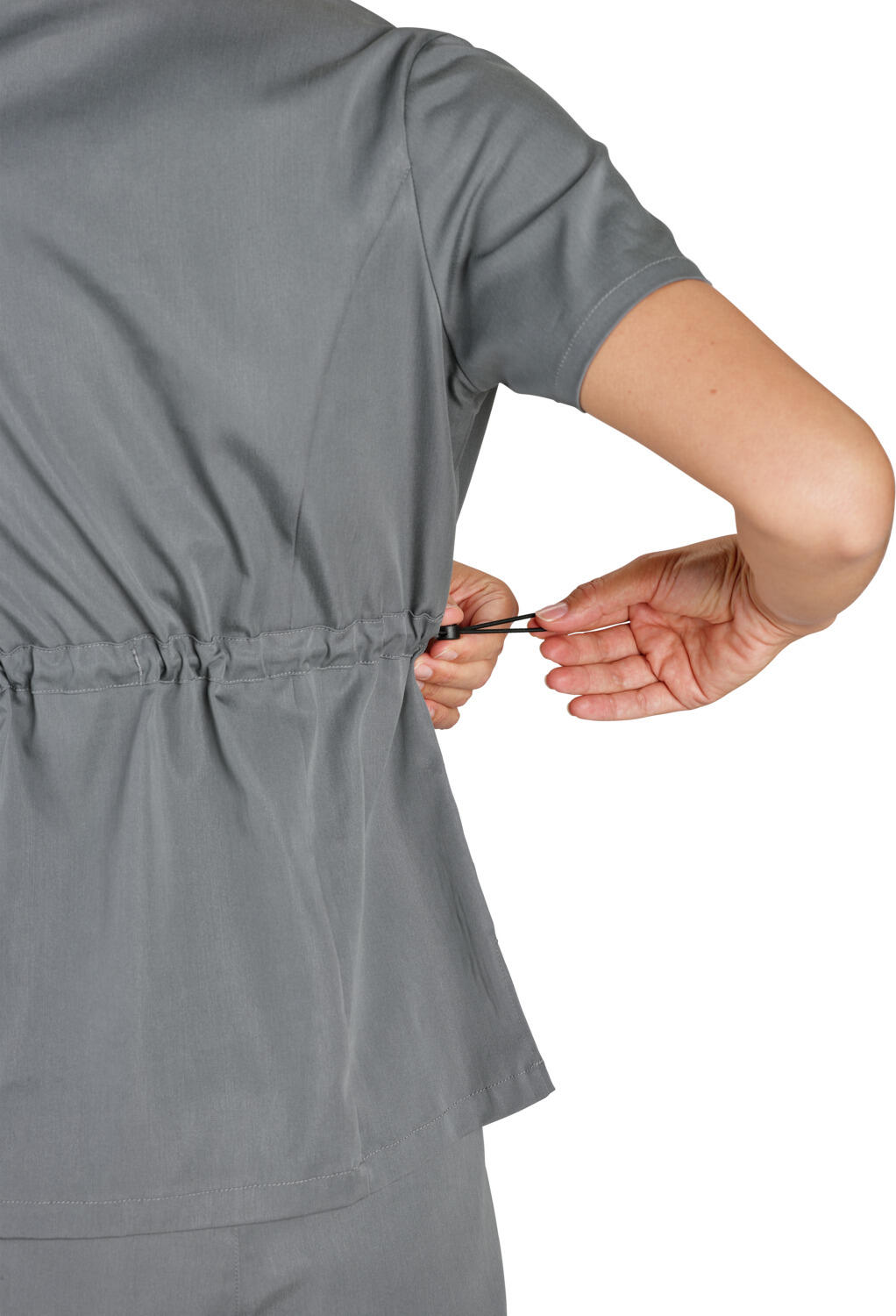 Tunică Jobeline Verona pentru femei, casac medical cu guler V și mâneci scurte, Lyocell Tencel și Poliester, talie reglabilă, 2 buzunare, respirabilă