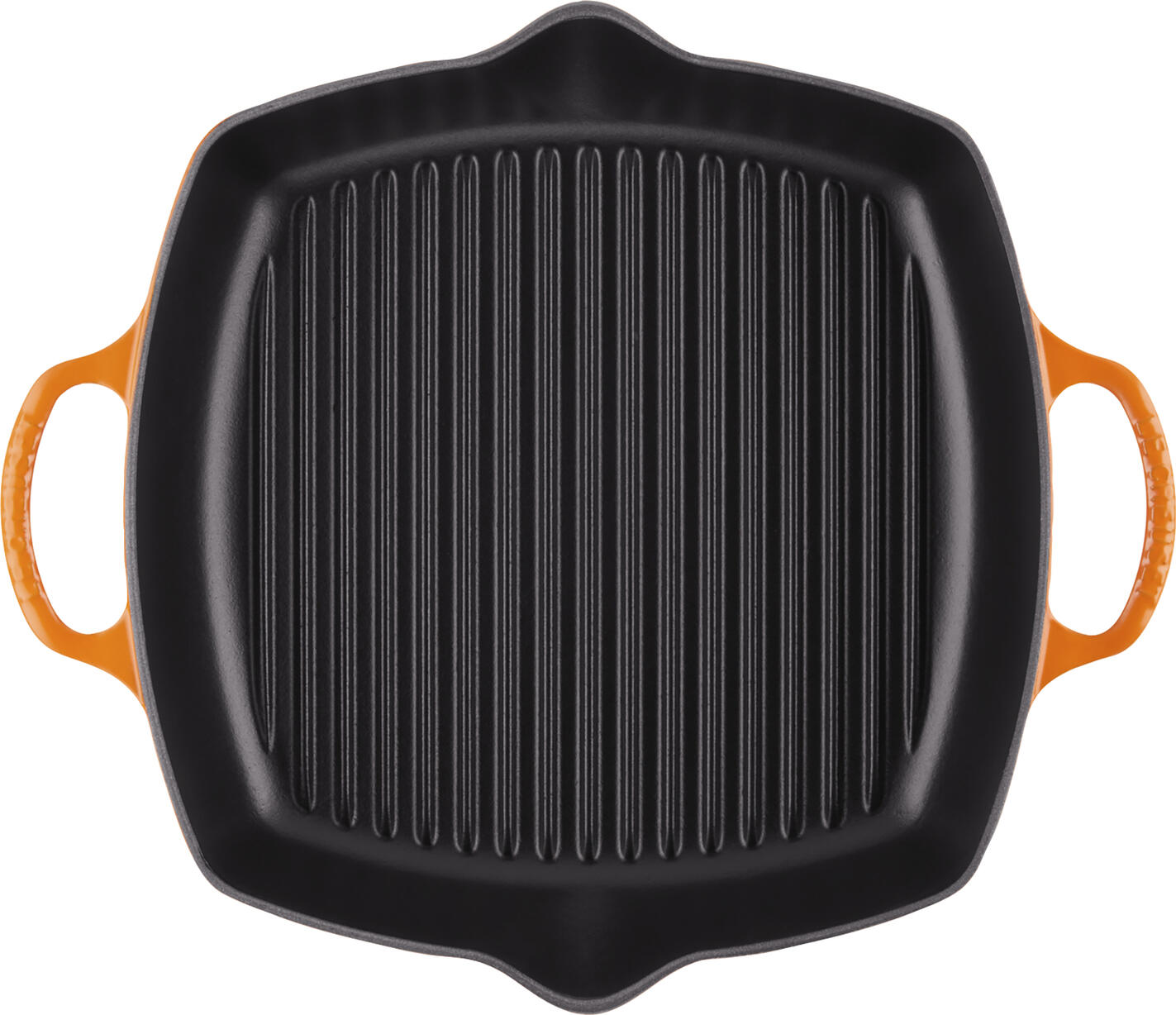 Le Creuset Le Creuset GmbH Grill pan Signature with 2 handles Grillpfanne Signature mit 2 Griffen Grill pan Signature with 2 handles; 30x30 cm (LxW); orange; square Grillpfanne Signature mit 2 Griffen; 30x30 cm (LxB); orange; quadratisch The square grill pan Signature by Le Creuset is now also available with two handles. At 30 cm in size, it is also slightly larger and features a high rim with two pouring spouts. The grooves create an authentic and great-looking grilling pattern. Suitable for dishwasher. Size: 30x30 cm. Die quadratische Grillpfanne Signature von Le Creuset gibt es jetzt auch mit zwei Griffen. Dazu ist sie mit 30 cm etwas größer und hat einen hohen Rand mit zwei Ausgießhilfen. Die Rillen bleiben natürlich und sorgen für bestes Grillmuster. Spülmaschinengeeignet. Größe 30x30 cm.