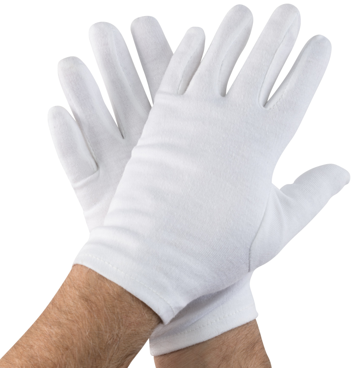 Хлопковые перчатки Hygostar Cotton glove Blanc, белые, дышащий трикотаж, размер M, 24 см, набор из 12 пар