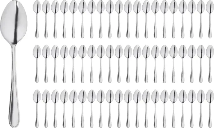 Pulsiva Aachen Table Spoon Set of 60 Pieces, 18/0 Chrome Stainless Steel, Mirror Polished, 18.7 cm, Silver, Dishwasher Safe, Catering Grade