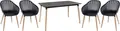 Set de mobilier exterior Vega Gimani de 5 piese, 1 masa 130x80x72cm si 4 scaune, picioare din aluminiu vopsit electrostatic aspect lemn, blat Duraboard, Negru