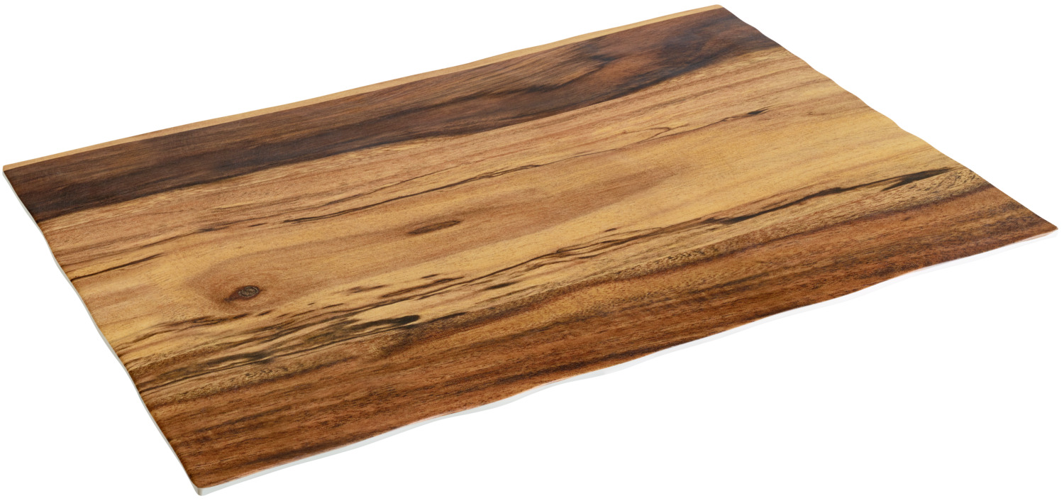 Vega Grenada Rectangular Melamine Platter Set of 6, Wood Look Acacia Brown, Break-Resistant and Dishwasher Safe, 43 x 28.5 x 1 cm
