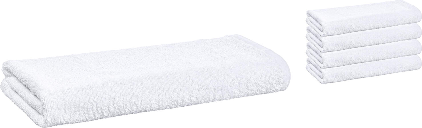 Set de 5 prosoape de dus LUSINI Solutions GmbH Classico, 100% bumbac Walk Terry, 70x140 cm, Alb, OEKO-TEX Standard 100, rezistente la fierbere si clor