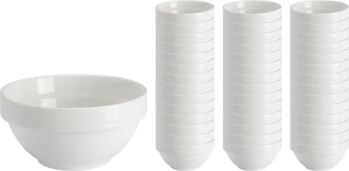 PULSIVA LUSINI Solutions GmbH Value pack porcelain bowl Sao Paulo 42 pieces Vorteilspack Porzellan-Schüssel Sao Paulo 42-teilig Value pack porcelain bowl Sao Paulo 42 pieces; 200 ml, 10.5x5.3 cm (ØxH); white; round; 42 piece / pack Vorteilspack Porzellan-Schüssel Sao Paulo 42-teilig; 200 ml, 10.5x5.3 cm (ØxH); weiß; rund; 42 Stück / Pack Simple white porcelain bowl in classic round shape. Stackable, microwaveable and dishwasher safe. Weiße Schale aus Porzellan. Klassische Form in verschiedenen Größen. Spülmaschinenfest und mikrowellengeeignet.