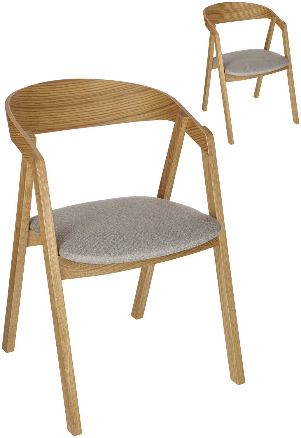 Scaune Stivuibile pentru Catering VEGA Calma, Cadru din Lemn de Stejar Masiv, Tapiterie din Material Taupe, Ignifuge, Certificare FSC, Set de 2 piese