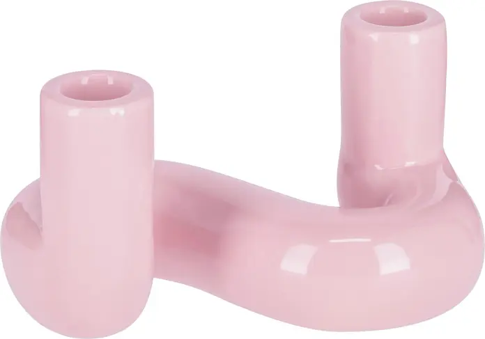 Suport pentru lumânări tip conic Vega Alea din ceramică, formă organică, culoare roz, 18 x 11.2 x 10 cm, cu glidecuri de cauciuc