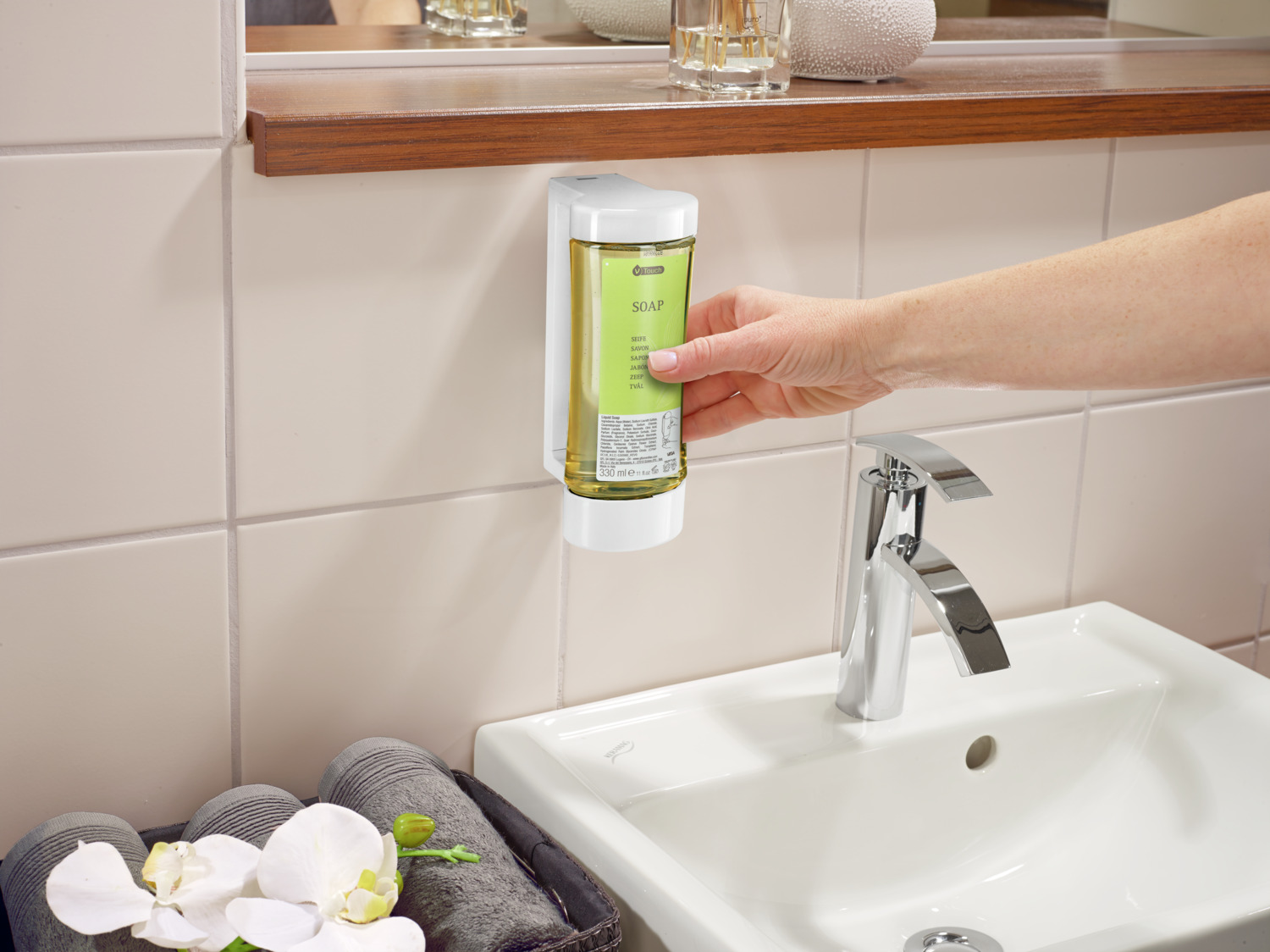 V-Touch neo Lockable Wall-Mounted Dispenser Bottle Holder, White, 22 cm, Set of 10 Pieces