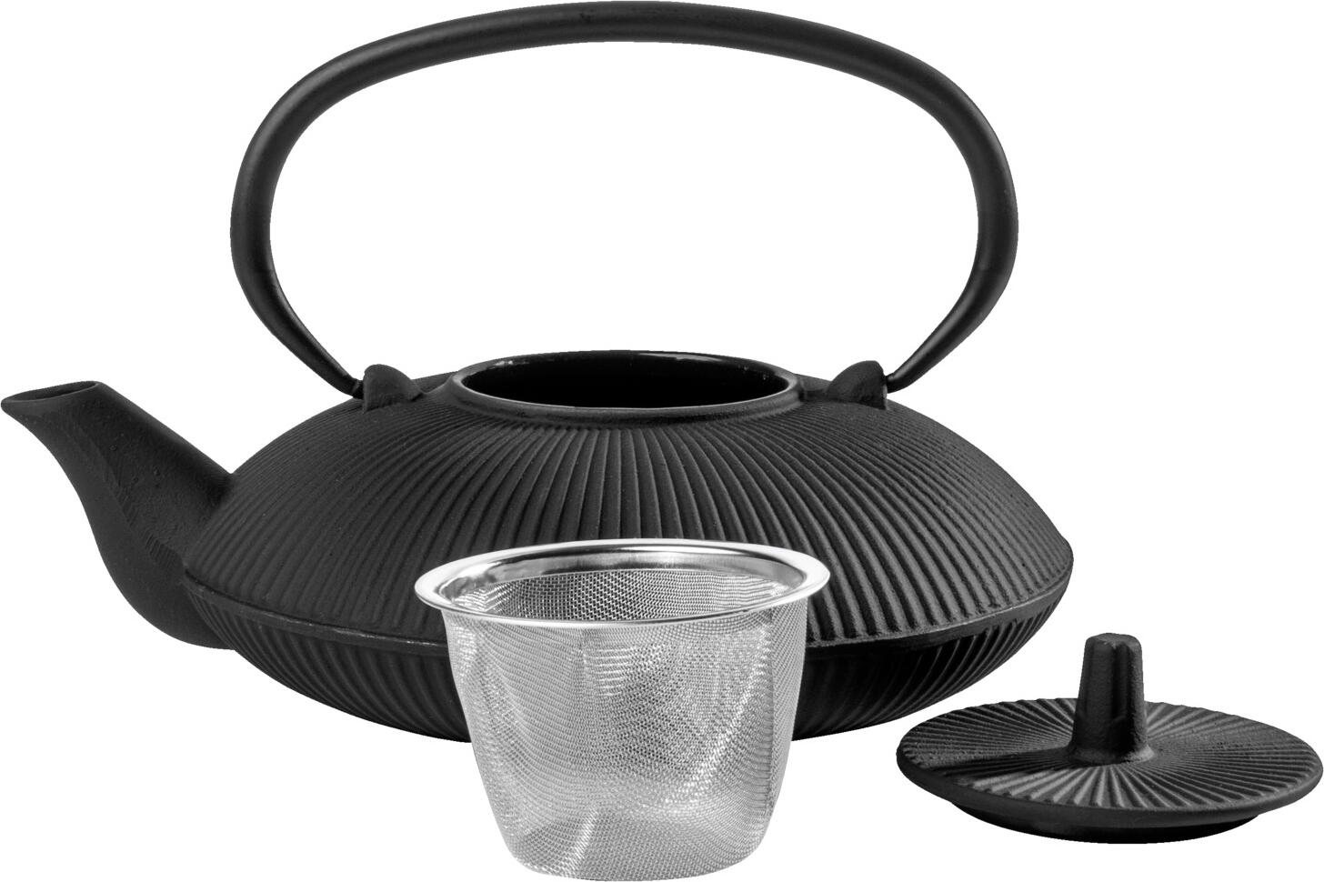 VEGA LUSINI Solutions GmbH Teapot Ming Teekanne Ming Teapot Ming; 750 ml, 17.5x8.5 cm (ØxH); black; round Teekanne Ming; 750 ml, 17.5x8.5 cm (ØxH); schwarz; rund The Ming cast iron teapot is enameled on the inside and keeps the tea warm for a long time. Comes with a stainless steel strainer and lid. Die Teekanne Ming aus Gusseisen ist innen emailliert und hält den Tee lange warm. Wird mit Sieb, welches aus Edelstahl ist, und Deckel geliefert.
