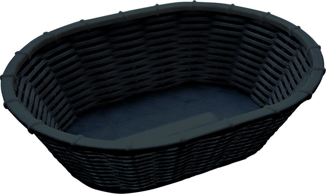 APS Wicker Look Oval Bread and Fruit Basket, Black Polypropylene Plastic, 23 x 17 x 6.5 cm, Dishwasher Safe and Stackable