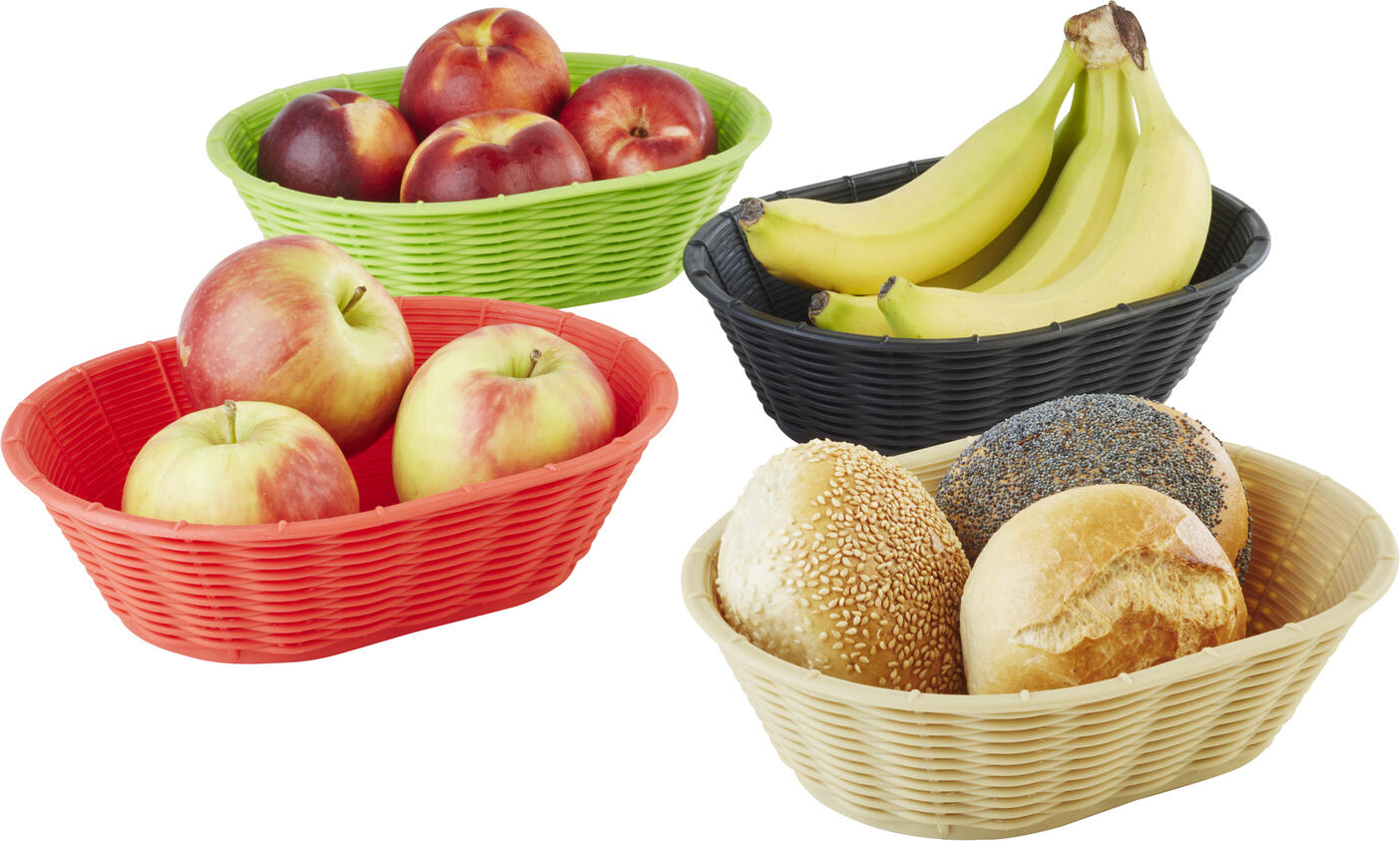 APS Wicker Look Oval Bread and Fruit Basket, Black Polypropylene Plastic, 23 x 17 x 6.5 cm, Dishwasher Safe and Stackable