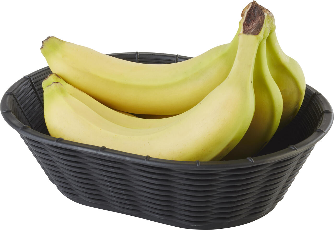 APS Wicker Look Oval Bread and Fruit Basket, Black Polypropylene Plastic, 23 x 17 x 6.5 cm, Dishwasher Safe and Stackable