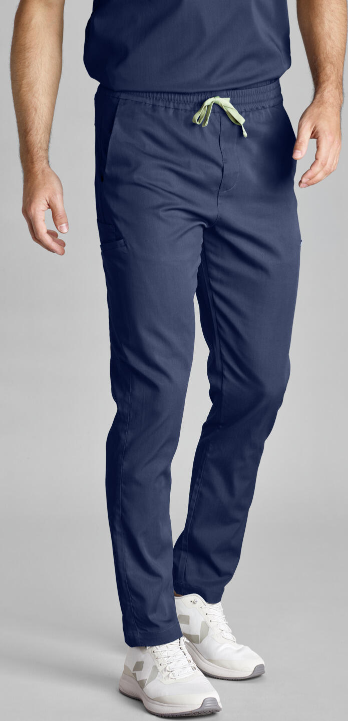 Pantaloni barbati Jobeline Pesaro, din Lyocell Tencel si Poliester, croiala Regular Fit, respirabili, cu talie elastica si buzunare cargo, Navy