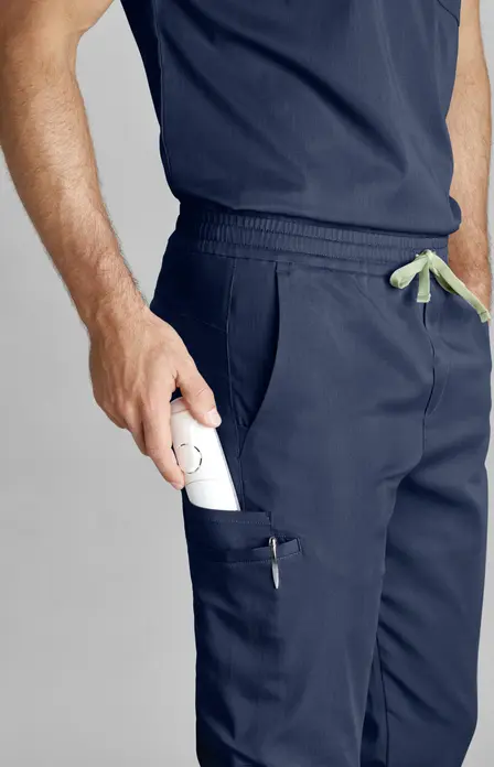 Jobeline Pesaro Men's Trousers, Lyocell Tencel and Polyester Blend, Breathable Stretch Medical Uniform Pants with Cargo Pockets and Elastic Waist