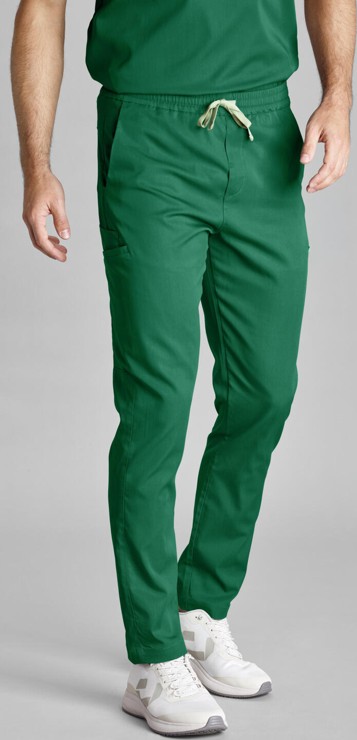 Jobeline Pesaro Men's Work Trousers, Lyocell Tencel and Polyester Blend, Regular Fit with Elastic Waist and Cargo Pockets, Green