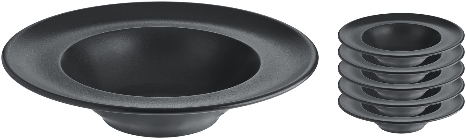VEGA Masca Porcelain Pasta Plates, Black, 26.5 cm Diameter, Wide Rim, Dishwasher and Microwave Safe, Set of 6