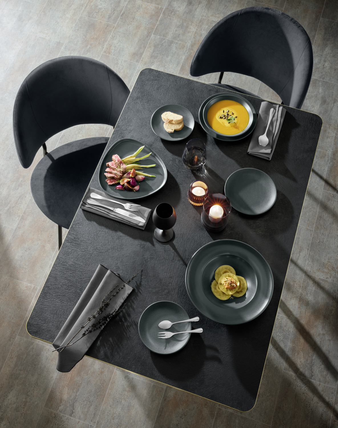 VEGA Masca Porcelain Pasta Plates, Black, 26.5 cm Diameter, Wide Rim, Dishwasher and Microwave Safe, Set of 6