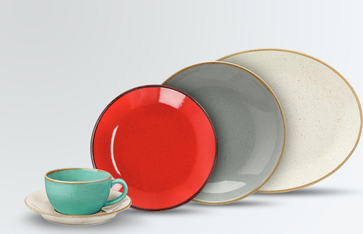 Set de 5 piese probe Vega Sidina din porțelan, veselă multicoloră cu aspect ceramic, rezistentă la mașina de spălat vase și cuptor cu microunde