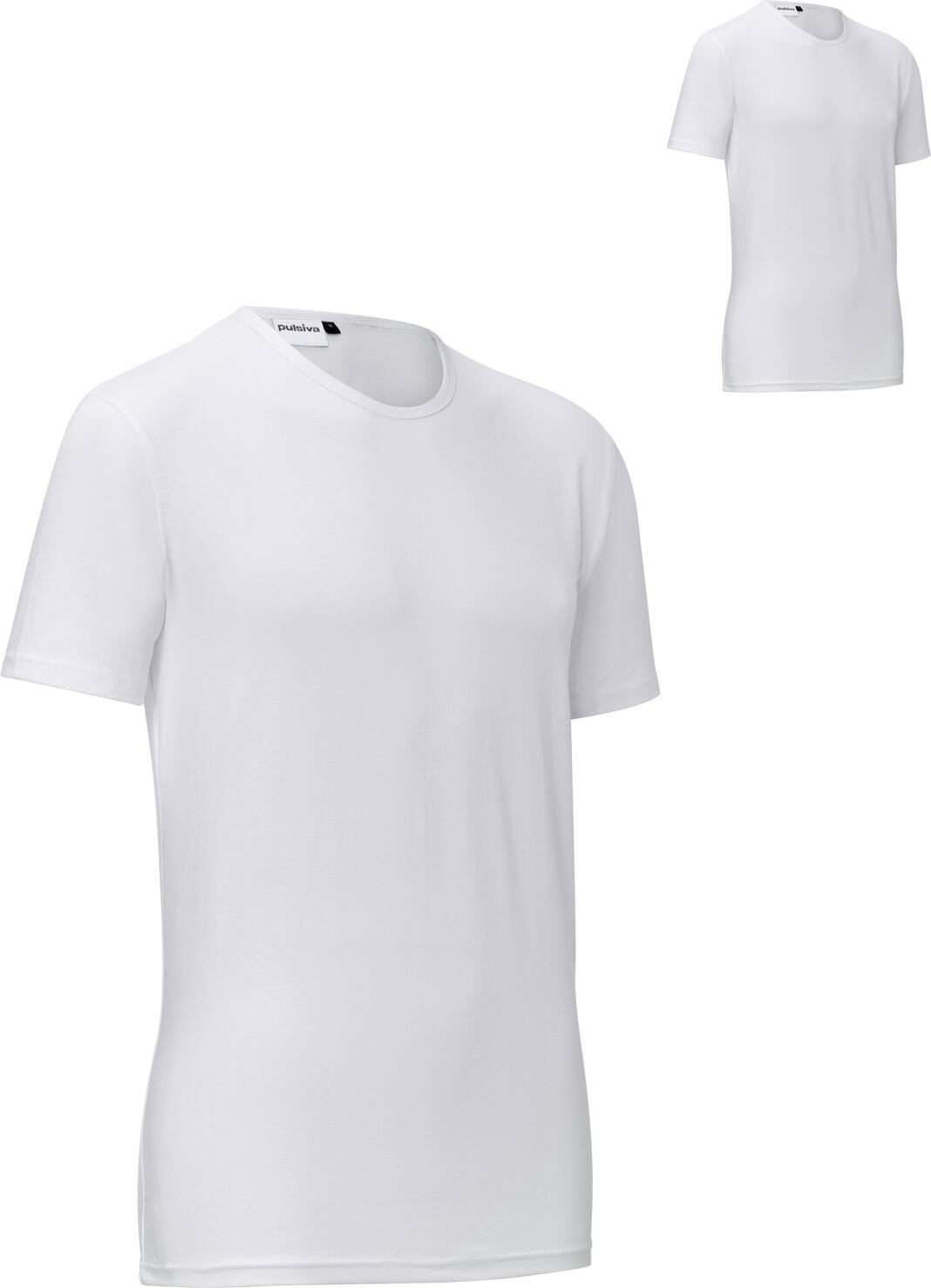 Tricouri pentru barbati Pulsiva Double Crew Slim Fit cu maneca scurta, Jersi din 95% bumbac si 5% spandex, Guler Rotund, Set de 2 piese, Alb, 3XL