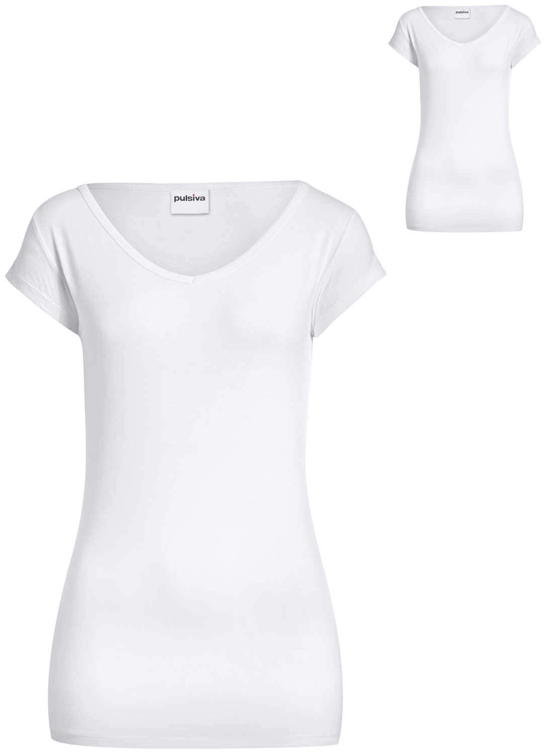 Set de 2 tricouri Pulsiva Double-V pentru femei, mărime S, guler V, croială slim body-hugging din jersei de bumbac, 95% bumbac 5% spandex