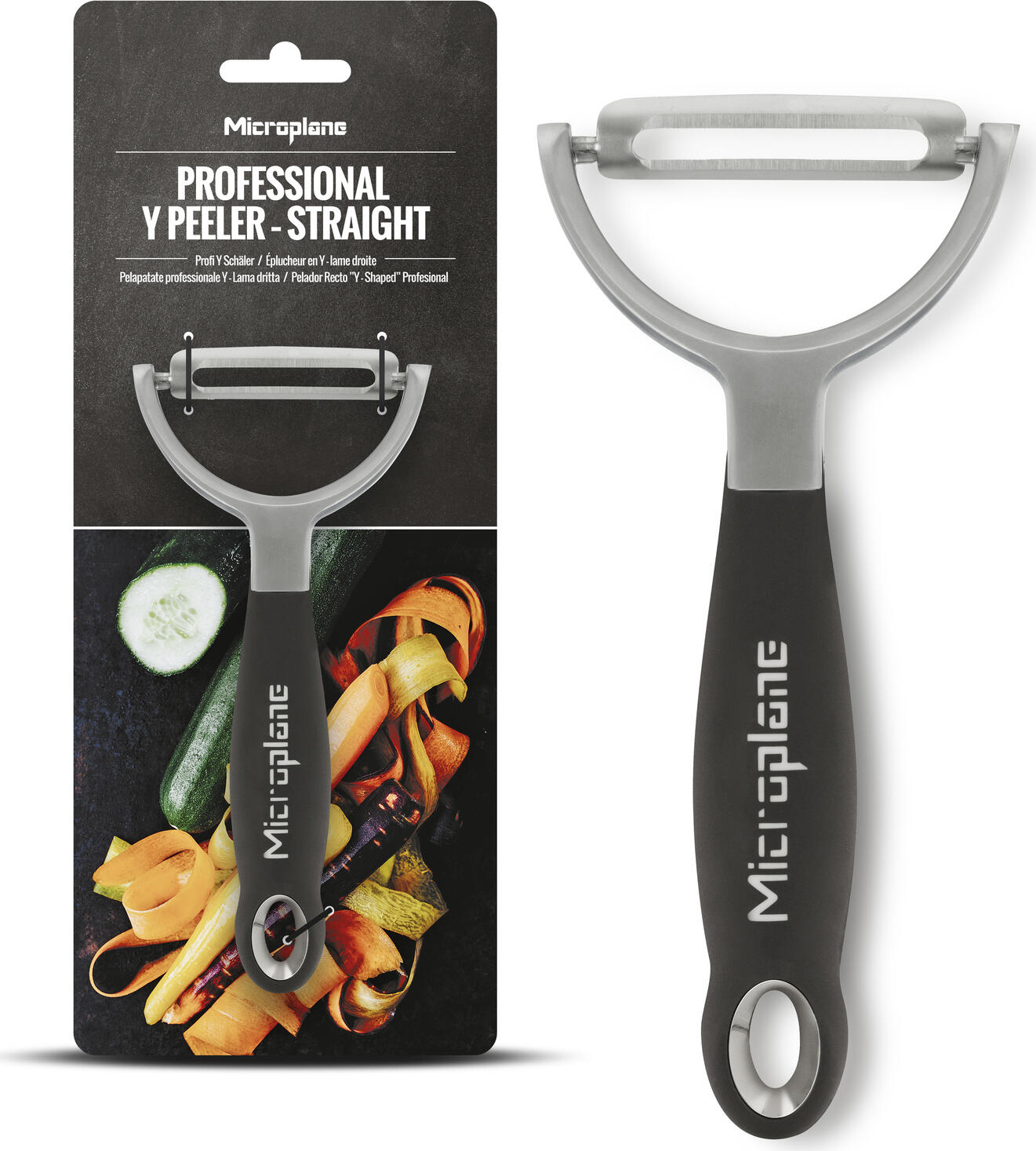Microplane Professional Y Peeler, Straight Stainless Steel Double Blade, Ergonomic Non-Slip Soft-Touch Handle, Y-Shaped Vegetable Peeler, 16.4 x 7.5 x 2.5 cm