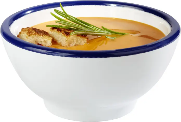 APS Pure Melamine Bowl with Blue Rim, 90ml, 9.5cm Diameter, Round Dish for Dips and Sauces, Dishwasher Safe