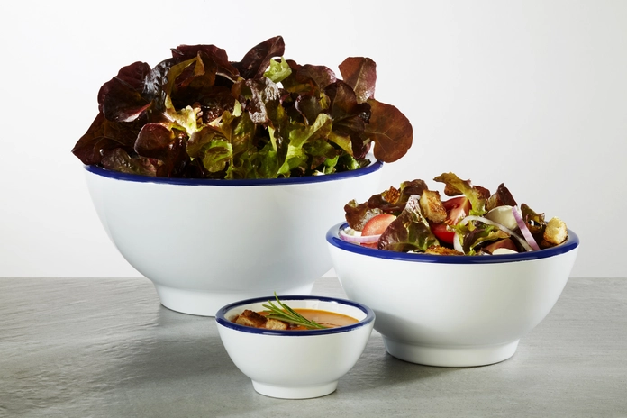 APS Pure Melamine Bowl with Blue Rim, 90ml, 9.5cm Diameter, Round Dish for Dips and Sauces, Dishwasher Safe