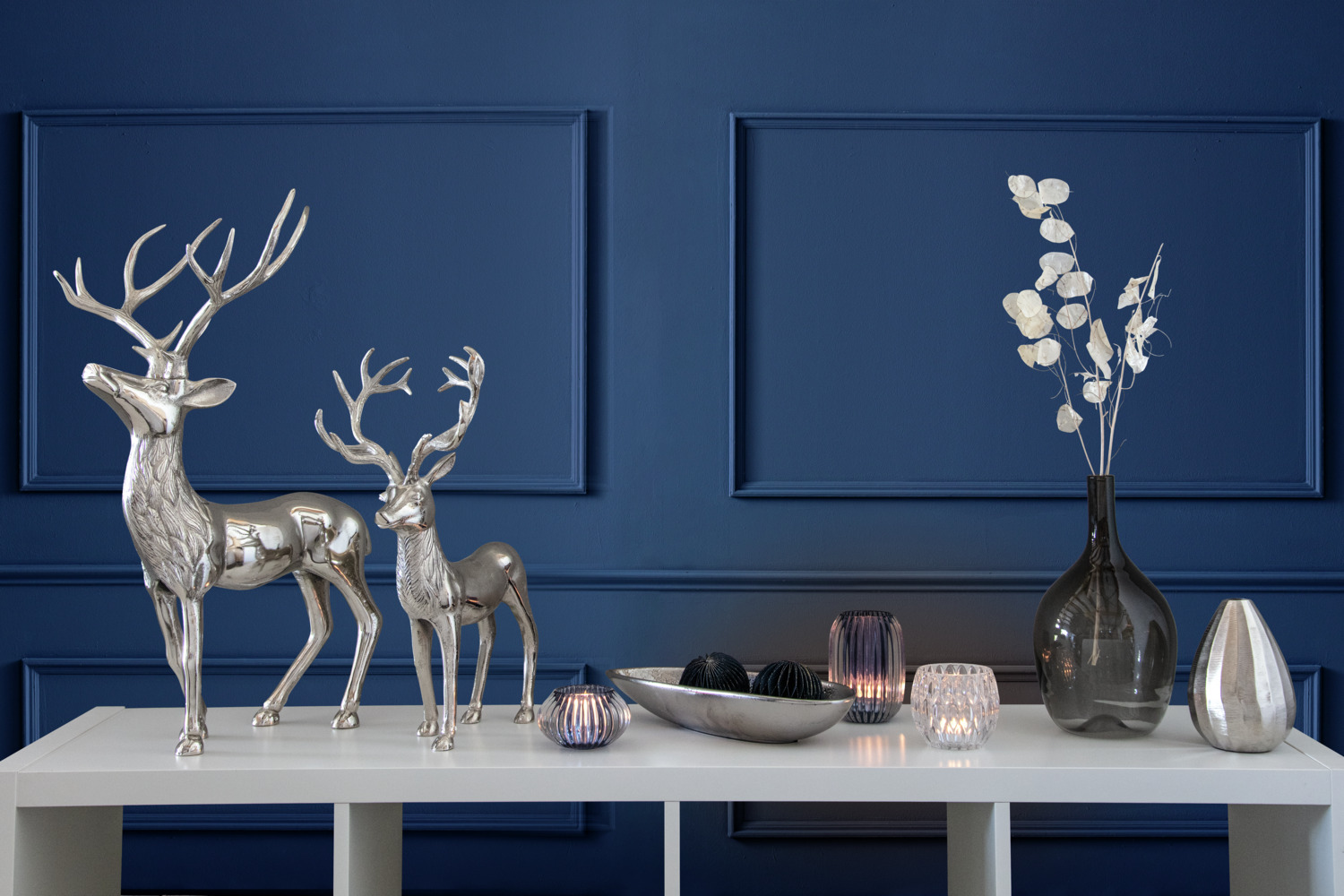 Vega Decorative Deer L, Silver Aluminum Christmas Country House Ornament, 58.5 cm Height