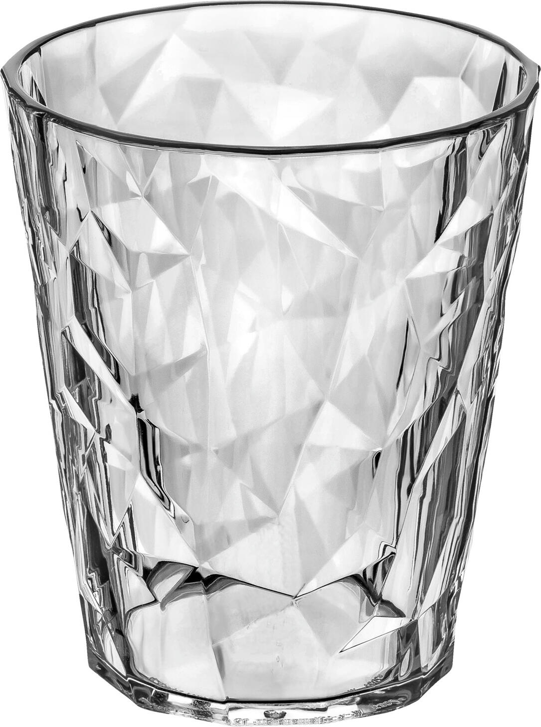 koziol koziol »ideas for friends GmbH Water glass Aqua Universale Club No. 1 Superglas Wasserglas Aqua Universale Club No. 1 Superglas Water glass Aqua Universale Club No. 1 Superglas; 300 ml, 8.2x9.45 cm (ØxH); transparent; 4 piece / pack Wasserglas Aqua Universale Club No. 1 Superglas; 300 ml, 8.2x9.45 cm (ØxH); transparent; 4 Stück / Pack The Superglas is made of unbreakable high-tech plastic material in an attractive faceted design and is perfect for hot and cold drinks. Satisfies the legal requirements for all areas where glasses are banned. Insulates four times better than conventional glass. Impact-resistant, stackable, recyclable, microwaveable, suitable for dishwasher up to a maximum of 70°C, wash new glasses for the first time at over 80°C, pH-neutral cleaning supplies and special rinse aid for plastic glasses are recommended. Orders of 250 pieces or more can also be customized with your engraved logo. Das Superglas besteht aus unzerbrechlichem Hightech-Kunststoffmaterial in attraktiven Facettendesign für Heiß- und Kaltgetränke. Erfüllt die gesetztlichen Vorgaben für alle Bereiche mit Glasverbot. Isoliert viermal besser als herkömmliches Glas. Stoßfest, stapelbar, recyclebar, mikrowellengeeignet, spülmaschinengeeignet bis max. 70 °C, neue Gläser erstmals über 80 °C spülen, pH-neutrale Reinigungsmittel und speziellen Klarspüler für Kunststoffgläser empfohlen. Eine Veredelung mit Ihrem Wunsch Logo, gern auch als Rundumdruck ist ab 100 Stück mit dem Luxury Print Verfahren möglich. Ab 250 Stück ist Ihr Logo auch im Tampondruckverfahren möglich. Oder Sie wünschen eine eigene Sonderfarbe? - Diese setzen wir gern bereits ab 500 Stück für Sie um.
