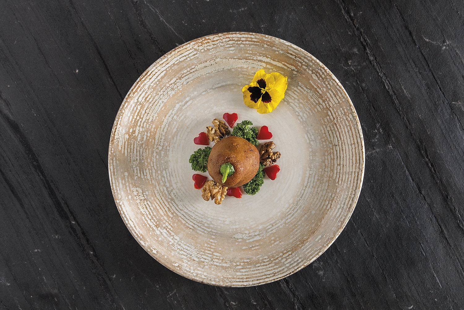 Bonna Patera Flat Plate Set of 6, 30 cm Porcelain Round Dinner Plates, White/Beige Vintage Design, Rimless, Dishwasher and Microwave Safe
