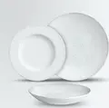 VEGA Caju Porcelain Dinnerware Sample Set of 3 Pieces, White/Grey Digital Print, Includes Flat Plates 25cm and 21cm, Deep Plate 22cm 600ml