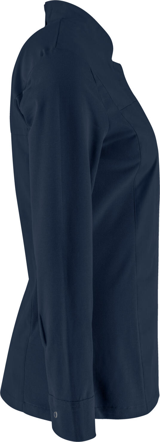Jobeline Phoenix Women's Chef Jacket, Long Sleeve, Polyester-Cotton Blend, Small Wing Collar, Concealed Snap Fasteners, Navy, Size 34