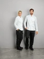 JOBELINE LUSINI Solutions GmbH Women's chef's jacket Phoenix long-sleeved Damen Kochjacke Phoenix Langarm Women's chef's jacket Phoenix long-sleeved; Size 36; white Damen Kochjacke Phoenix Langarm; Kleidergröße 36; weiß 65 % polyester, 35 % cotton. 150 g/m². 60 °C wash. Elegant women's chef jacket made of extra lightweight, breathable fabric. With a small wing collar, inner breast pocket, concealed button tape and a 2-part upper arm pocket. With a practical bib apron loop in the neck. The side panels and entire sleeves are made of an elastic piqué material, which is extremely breathable and ensures a very comfortable fit. The sleeves feature fully elastic, classic shirt cuffs with button and sleeve vent. Slightly tailored cut. Back length: 68 cm for size 36. 65 % Polyester, 35 % Baumwolle. 150 g/m². 60°-Wäsche Elegante Damenkochjacke aus einem extraleichten und atmungsaktiven Gewebe. Mit kleinem Stehkragen, innenliegender Brusttasche, verdeckter Druckknopfleiste, sowie einer zweigeteilten Oberarmtasche. Mit einer praktischen Latzschürzenschlaufe im Nacken. Die Seitenteile sowie die gesamten Ärmel bestehen aus einem atmungsaktiven und elastischen Piqué Material, das für eine äußerst bequeme Passform und Atmungsaktivität sorgt. Den Ärmelabschluss bildet eine ebenfalls vollelastische, klassische Hemdenmanschette mit Druckknopf und Ärmelschlitz. Leicht tailliert geschnitten. Rückenlänge: 68 cm in Gr. 36