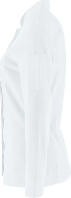 JOBELINE LUSINI Solutions GmbH Women's chef's jacket Phoenix long-sleeved Damen Kochjacke Phoenix Langarm Women's chef's jacket Phoenix long-sleeved; Size 36; white Damen Kochjacke Phoenix Langarm; Kleidergröße 36; weiß 65 % polyester, 35 % cotton. 150 g/m². 60 °C wash. Elegant women's chef jacket made of extra lightweight, breathable fabric. With a small wing collar, inner breast pocket, concealed button tape and a 2-part upper arm pocket. With a practical bib apron loop in the neck. The side panels and entire sleeves are made of an elastic piqué material, which is extremely breathable and ensures a very comfortable fit. The sleeves feature fully elastic, classic shirt cuffs with button and sleeve vent. Slightly tailored cut. Back length: 68 cm for size 36. 65 % Polyester, 35 % Baumwolle. 150 g/m². 60°-Wäsche Elegante Damenkochjacke aus einem extraleichten und atmungsaktiven Gewebe. Mit kleinem Stehkragen, innenliegender Brusttasche, verdeckter Druckknopfleiste, sowie einer zweigeteilten Oberarmtasche. Mit einer praktischen Latzschürzenschlaufe im Nacken. Die Seitenteile sowie die gesamten Ärmel bestehen aus einem atmungsaktiven und elastischen Piqué Material, das für eine äußerst bequeme Passform und Atmungsaktivität sorgt. Den Ärmelabschluss bildet eine ebenfalls vollelastische, klassische Hemdenmanschette mit Druckknopf und Ärmelschlitz. Leicht tailliert geschnitten. Rückenlänge: 68 cm in Gr. 36