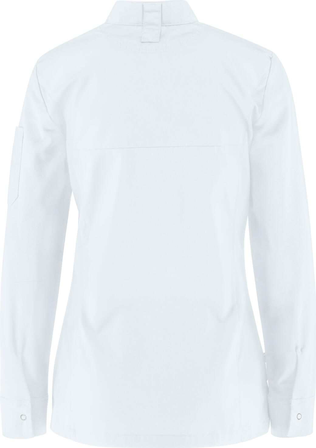 JOBELINE LUSINI Solutions GmbH Women's chef's jacket Phoenix long-sleeved Damen Kochjacke Phoenix Langarm Women's chef's jacket Phoenix long-sleeved; Size 36; white Damen Kochjacke Phoenix Langarm; Kleidergröße 36; weiß 65 % polyester, 35 % cotton. 150 g/m². 60 °C wash. Elegant women's chef jacket made of extra lightweight, breathable fabric. With a small wing collar, inner breast pocket, concealed button tape and a 2-part upper arm pocket. With a practical bib apron loop in the neck. The side panels and entire sleeves are made of an elastic piqué material, which is extremely breathable and ensures a very comfortable fit. The sleeves feature fully elastic, classic shirt cuffs with button and sleeve vent. Slightly tailored cut. Back length: 68 cm for size 36. 65 % Polyester, 35 % Baumwolle. 150 g/m². 60°-Wäsche Elegante Damenkochjacke aus einem extraleichten und atmungsaktiven Gewebe. Mit kleinem Stehkragen, innenliegender Brusttasche, verdeckter Druckknopfleiste, sowie einer zweigeteilten Oberarmtasche. Mit einer praktischen Latzschürzenschlaufe im Nacken. Die Seitenteile sowie die gesamten Ärmel bestehen aus einem atmungsaktiven und elastischen Piqué Material, das für eine äußerst bequeme Passform und Atmungsaktivität sorgt. Den Ärmelabschluss bildet eine ebenfalls vollelastische, klassische Hemdenmanschette mit Druckknopf und Ärmelschlitz. Leicht tailliert geschnitten. Rückenlänge: 68 cm in Gr. 36