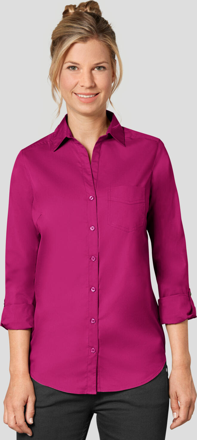 Женская блузка Jobeline Mik с длинным рукавом, приталенный крой slim fit, легкая глажка, 65% хлопок 35% полиэстер, нагрудный карман, одежда для персонала