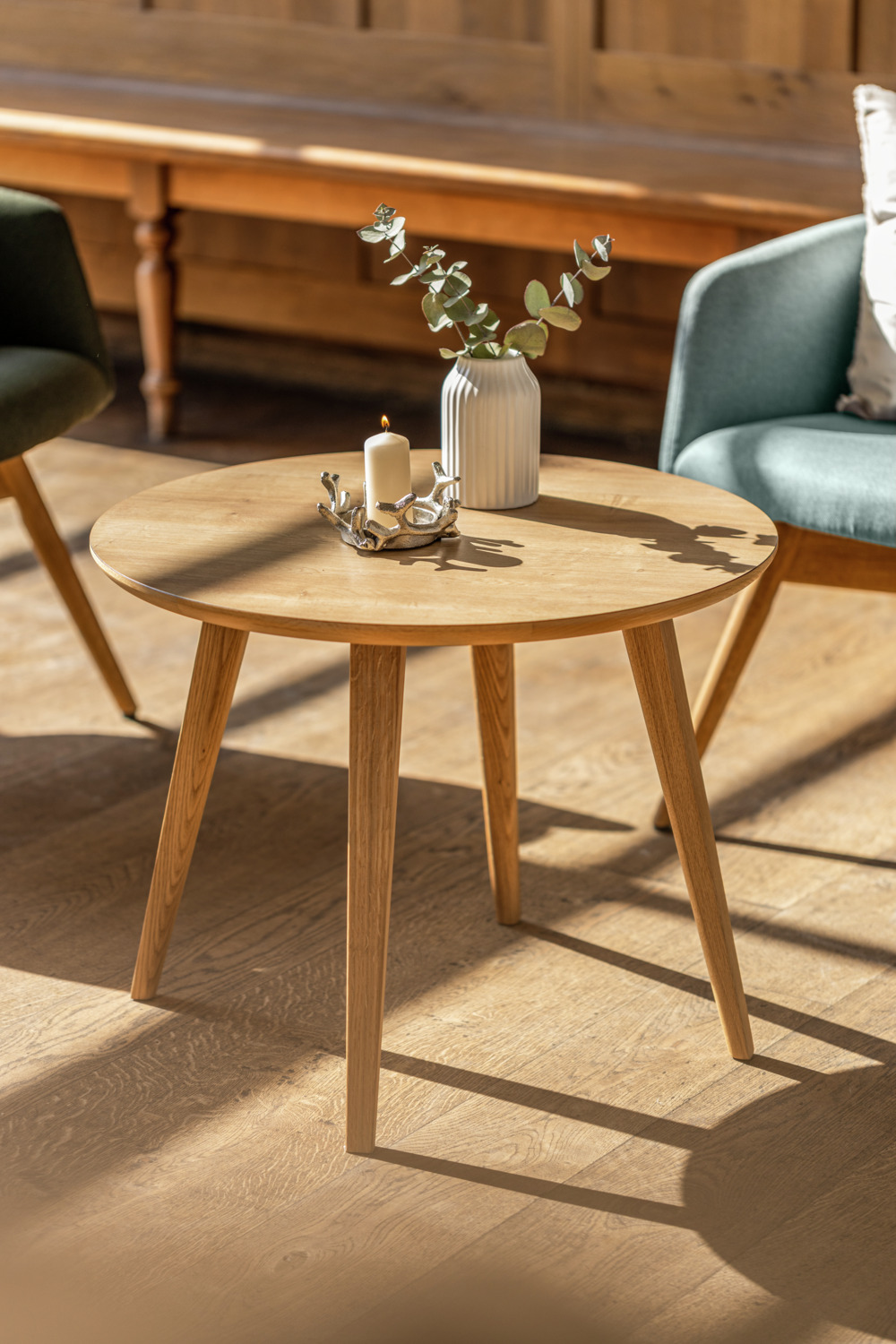 LUSINI Duneo Indoor Round Table Top, 60 cm Diameter, Solid Beech Wood with HPL Coating, Oak Natural, Scratch-Resistant Scandinavian Design