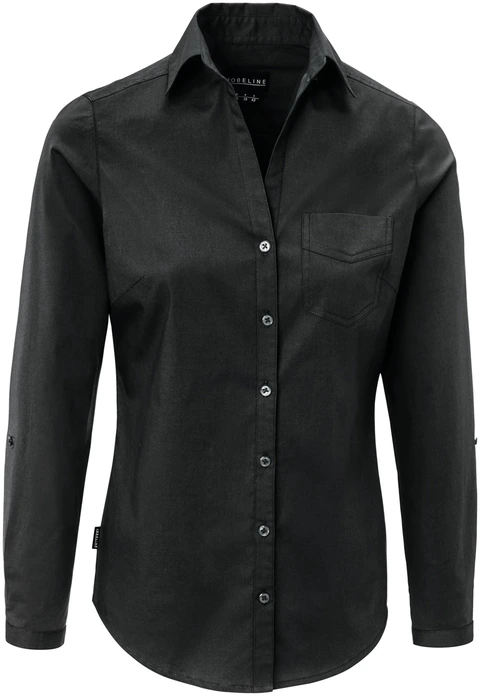JOBELINE LUSINI Solutions GmbH Women's blouse Kim long sleeve Damenbluse Kim Langarm Women's blouse Kim long sleeve; Size 42; black Damenbluse Kim Langarm; Kleidergröße 42; schwarz 65 % cotton, 35 % polyester. 30 °C wash. Modern women's blouse in long sleeve with button placket, shirt collar and breast pocket on the left. The easy-care and easy-iron blouse is cut slightly waisted. Also available in half sleeve. Back length: 68 cm for size 36. 65 % Baumwolle, 35 % Polyester. 30°-Wäsche. Moderne Damenbluse in Langarm mit Knopfleiste, Hemdblusenkragen und Brustasche links. Die pflege- und bügelleichte Bluse ist leicht tailliert geschnitten. Auch in Halbarm erhältlich. Rückenlänge: 68 cm in Gr. 36