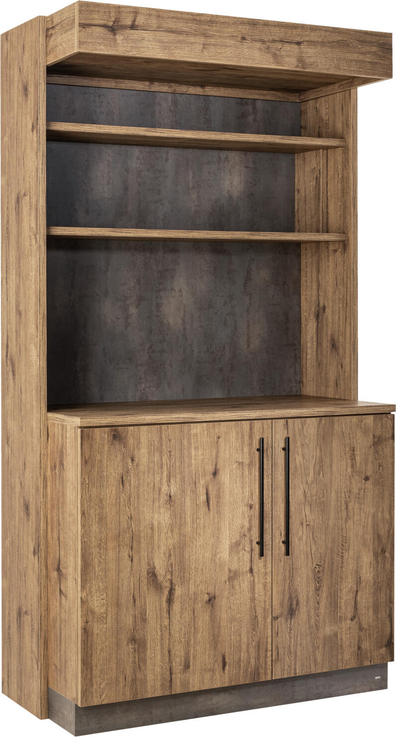 VEGA LUSINI Solutions GmbH Serving station Baristo Classic with hinged doors Servicestation Baristo Classic, mit Drehtüren Serving station Baristo Classic with hinged doors; 115x62x216 cm (WxDxH); antique oak, handle black Servicestation Baristo Classic, mit Drehtüren; 115x62x216 cm (BxTxH); eiche antik, Griff schwarz The Baristo Classic service station is the perfect piece of furniture for restaurants, cafés, bakeries or business areas, whether as a self-service coffee station or service point in everyday catering. There is space for professional coffee machines, cash register systems or menus and everything that needs to be within easy reach on the robust shelf. Maximum load of the work surface 80 kg. The Baristo Classic system consists of wood-based panels. * 2 different colour versions available * 2 hinged doors with high-quality hinges and two height-adjustable shelves (max. load 25 kg per shelf) * Includes shelving system, framed by two wooden side panels * Shelving system can be used at different heights * Distance between shelving systems 30 cm * Floor-levelling adjustable feet * Back with decorative coating for free-standing placement in the room * Delivered partially assembled, base element already assembled * Assembly material included with the additional elements * Suitable for indoor use only Die Service-Station Baristo Classic ist das perfekte Mobiliar für Restaurant, Café, Bäckerei oder Businessbereich, ob als Self-Service Kaffeestation oder Servicepoint im Gastroalltag. Auf der robusten Ablagefläche finden Profi-Kaffeemaschinen, Kassensysteme oder Speisekarten Platz und alles, was schnell griffbereit sein soll. Maximale Belastung der Arbeitsfläche 80 kg. Das System Baristo Classic besteht aus Holzwerkstoffplatten. * 2 unterschiedliche Farbausführungen verfügbar * 2 Drehtüren mit hochwertigen Topfbändern und jeweils zwei höhenverstellbare Fachböden (max. Belastung 25 kg pro Boden) * inklusive Regalsystem, eingerahmt von zwei Holzwangen * Regalsystem in unterschiedlichen Höhen einsetzbar * Abstand Regalsystem 30 cm * bodenausgleichende Stellfüße * Rückseite mit dekorativen Beschichtung zum freien Stellen im Raum * wird teilmontiert geliefert, Basiselement bereits montiert * Montagematerial bei den Zusatzelementen enthalten * nur für den Innenbereich geeignet