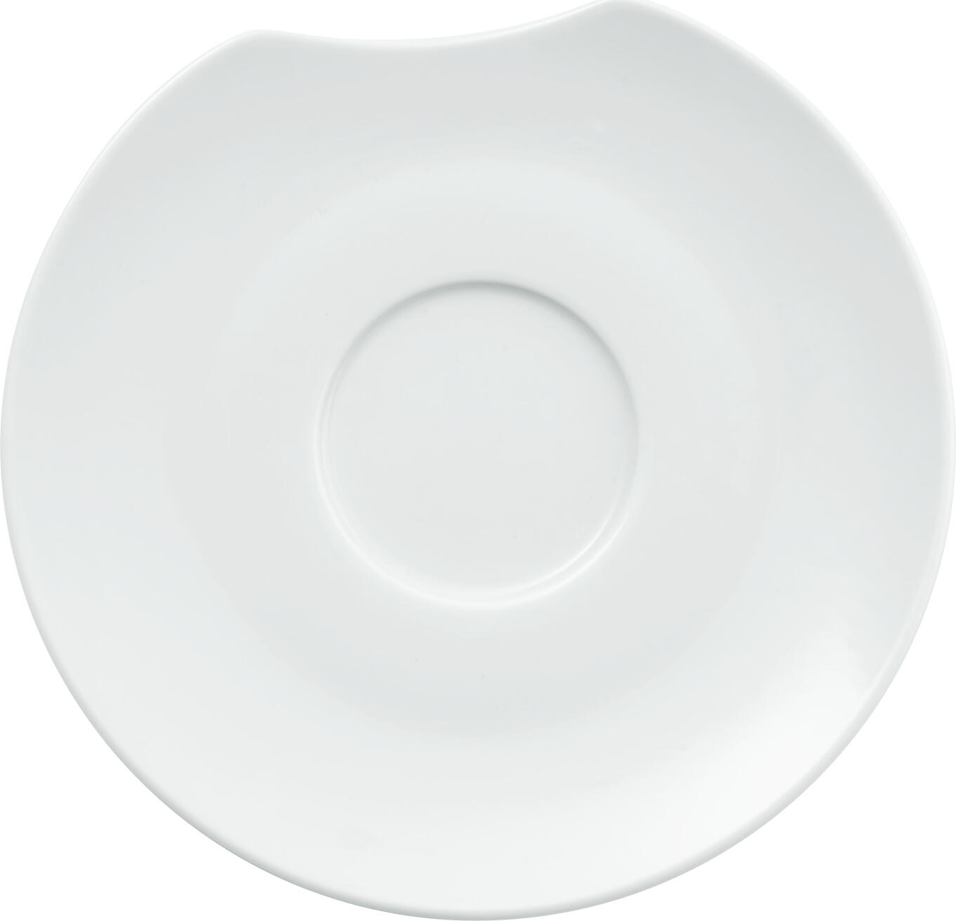 Farfurii de porțelan VEGA Contrast, Albe Rotunde pentru Espresso și Cana cu Decupaj pe Margine, Diametru 12 cm, Set de 6 piese