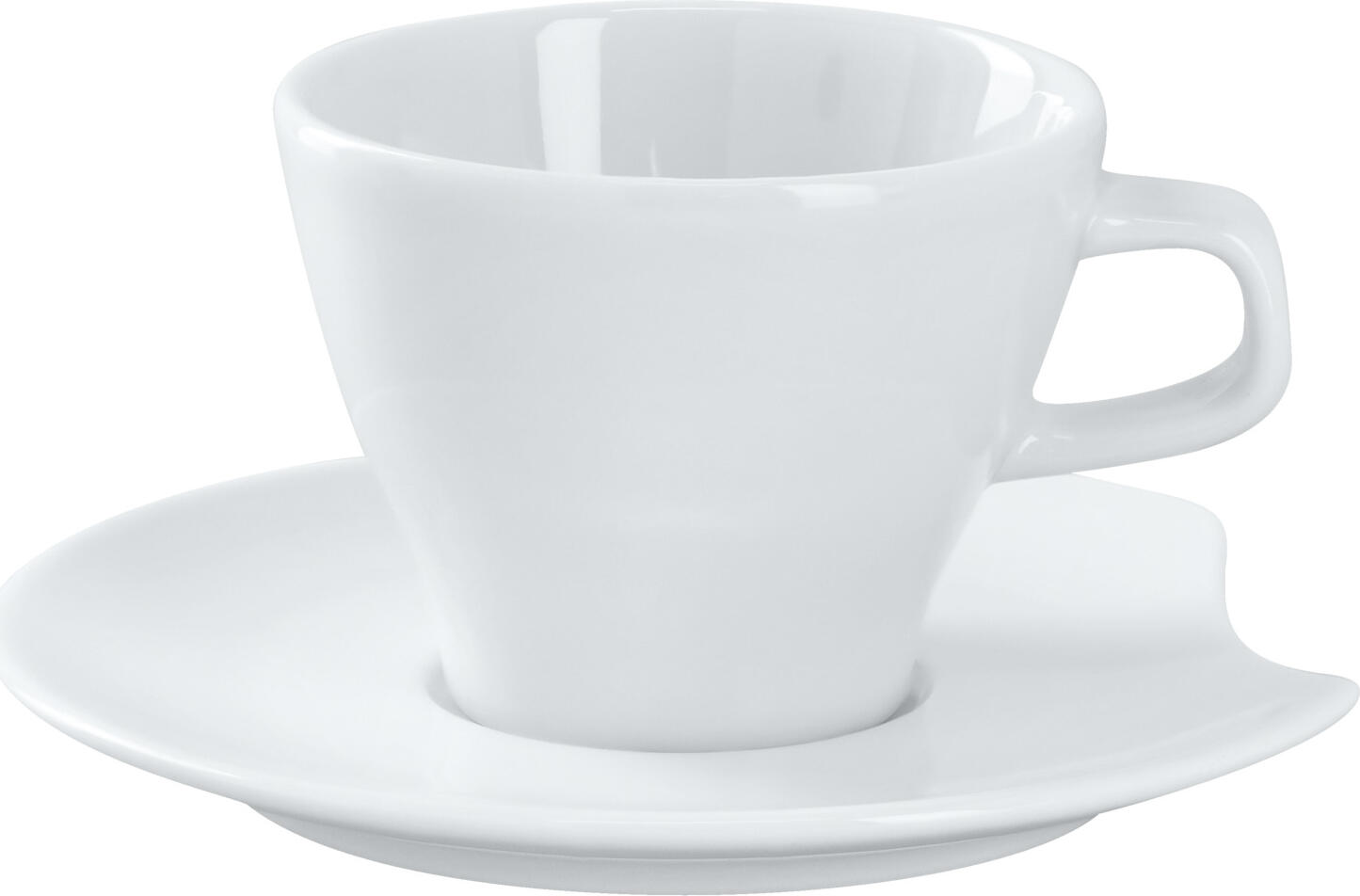 Farfurii de porțelan VEGA Contrast, Albe Rotunde pentru Espresso și Cana cu Decupaj pe Margine, Diametru 12 cm, Set de 6 piese