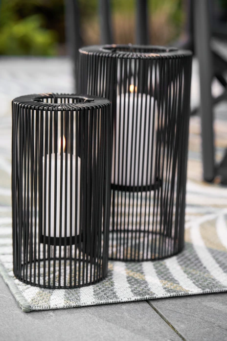 Vega Acheron Decorative Lantern Candle Holder, Black Aluminum, Cylindrical Design with Removable Holder, 13x25 cm