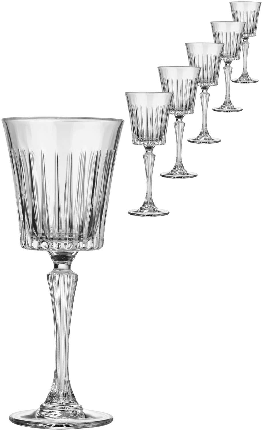 RCR Timeless White Wine Glass Set of 6, 230ml Crystal Glass with Vertical Relief Grooved Pattern, Transparent, 20cm Height, Dishwasher Safe