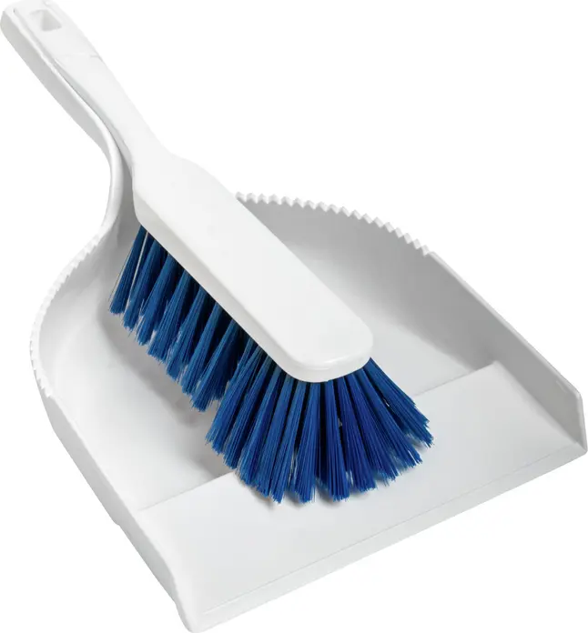 Hygoclean Sweeping Set, Hand Brush and Dustpan, High-Quality PBT Plastic, 35.5 cm, White/Blue, Set of 4 Pieces