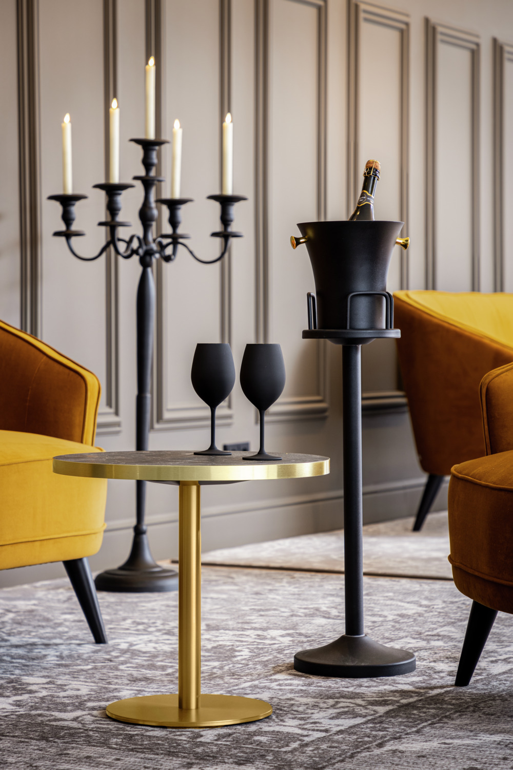 LUSINI Solutions GmbH Adrien Five-Armed Candelabra Candle Holder, 120 cm Height x 58 cm Width, Aluminum, Matte Black