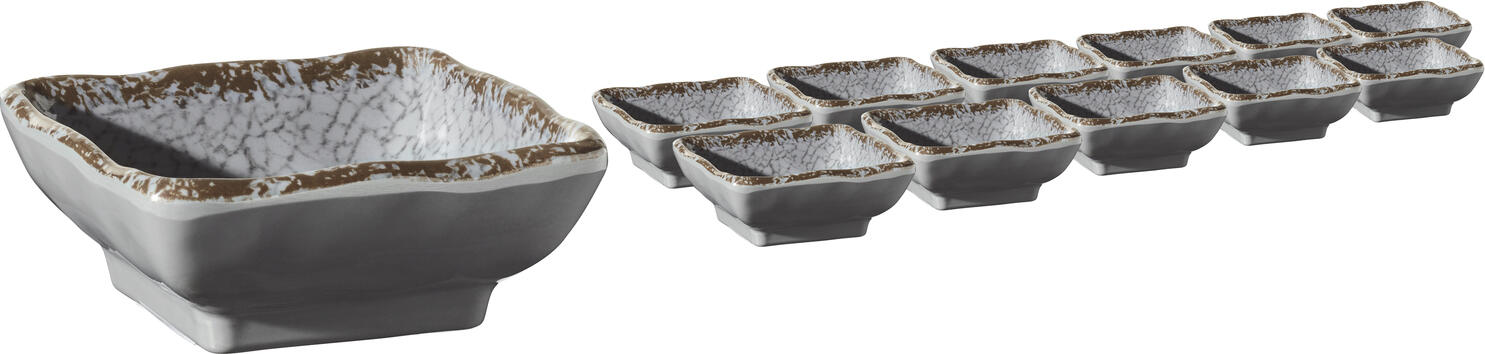 LUSINI Portage Melamine Square Small Bowl, Set of 12, High Impact and Break Resistant, Dishwasher Safe, Stackable, 65ml, 3cm Height, Grey