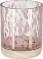Lanternă Vega Fria Suport Pentru Lumânări Decorativ, Cilindru De Sticlă Cu Model În Puncte Și Bază De Lemn, 7.9x9.5 cm