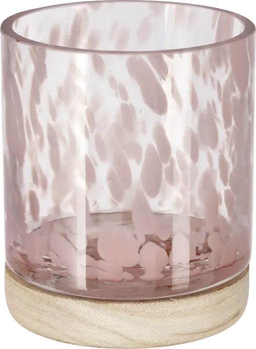 Lanternă Vega Fria Suport Pentru Lumânări Decorativ, Cilindru De Sticlă Cu Model În Puncte Și Bază De Lemn, 7.9x9.5 cm