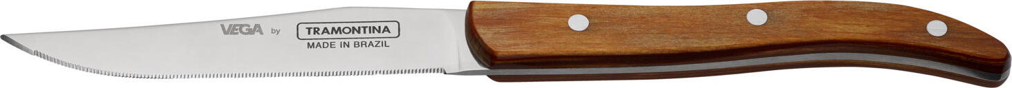 VEGA LUSINI Solutions GmbH Laguiole steak knife Picanha Laguiole-Steakmesser Picanha Laguiole steak knife Picanha; 22.5 cm (L); silver, handle light-brown; 6 piece / pack Laguiole-Steakmesser Picanha; 22.5 cm (L); silber, Griff hellbraun; 6 Stück / Pack Stainless steel 13/0, rustproof. Polywood handle. Laguiole knife in the well-known Tramontina design. Hard cutting blade with durable handles with stainless steel rivets. The polywood handles are made of several layers of pine wood impregnated with resin and then pressed into shape. Suitable for dishwasher. Chrom-Edelstahl 13/0, rostfrei. Griff aus Polywood. Laguiole-Messer in bekanntem Tramontina Design. Harte Schneideklinge mit langlebigen Griffen mit Edelstahlnieten. Die aus Polywood gefertigten Griffe bestehen aus mehreren Schichten Kiefernholz, die mit Harz imprägniert und danach in Form gepresst werden. Spülmaschinengeeignet.
